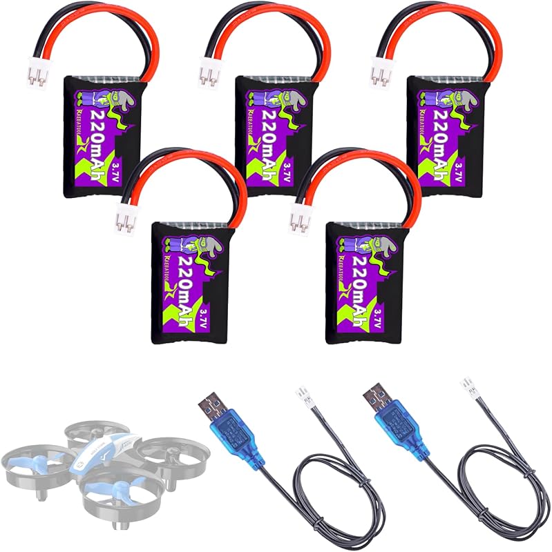 Drone Batteries Compatible with Holy Stone HS210 Mini, RC Red Arrow 65 Air Plane, Apex FPV Drone, Remote Control Aircraft, 3.7V 220mAh 20C 851724 with PH2.0 Plug and 1S Charger Cable