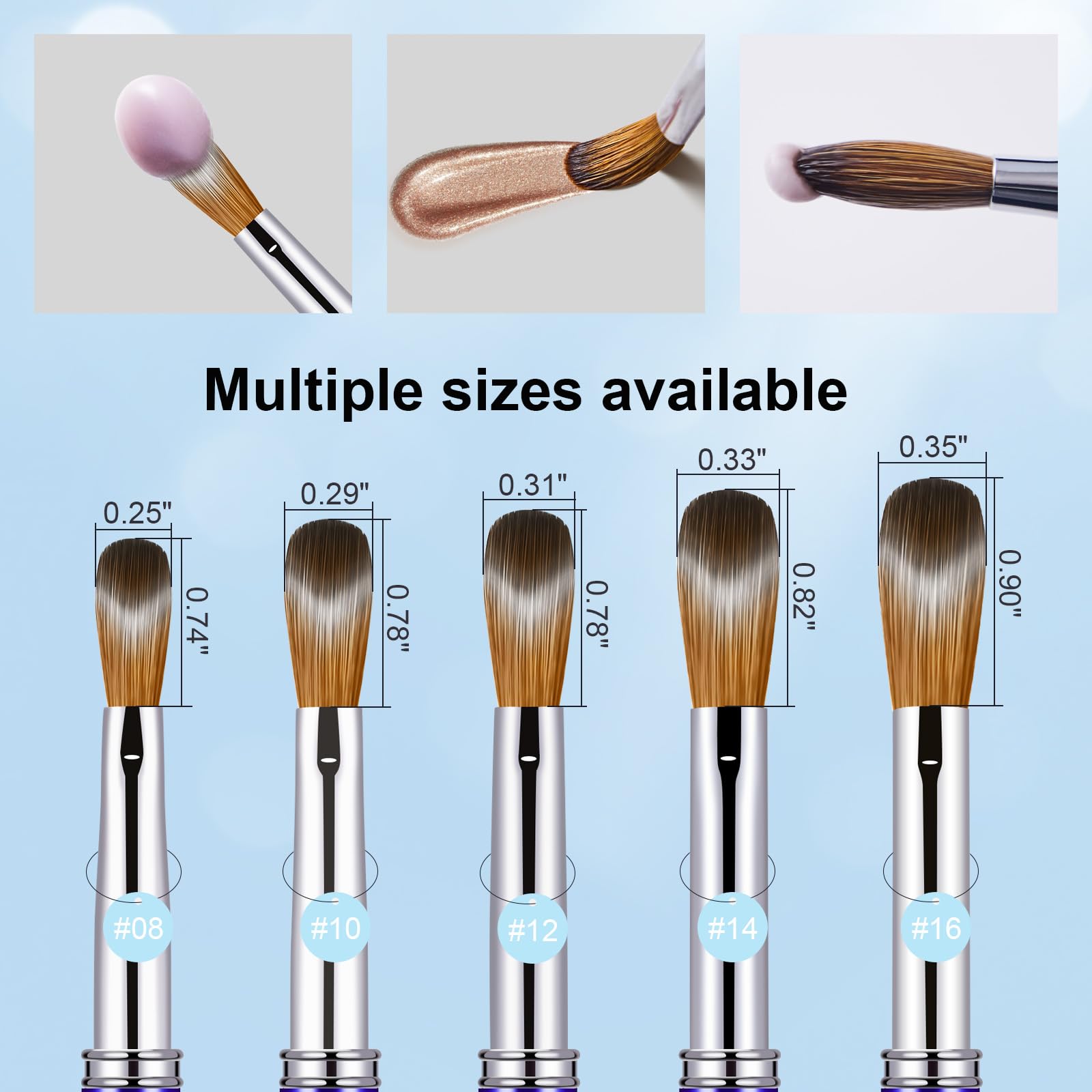 Kolinsky - Cepillo de uñas acrílicas, tamaño 14, 100% puro, cepillo para uñas 3D con mango azul degradado, diseño artístico en polvo, pincel para extensión y tallado de uñas, herramientas