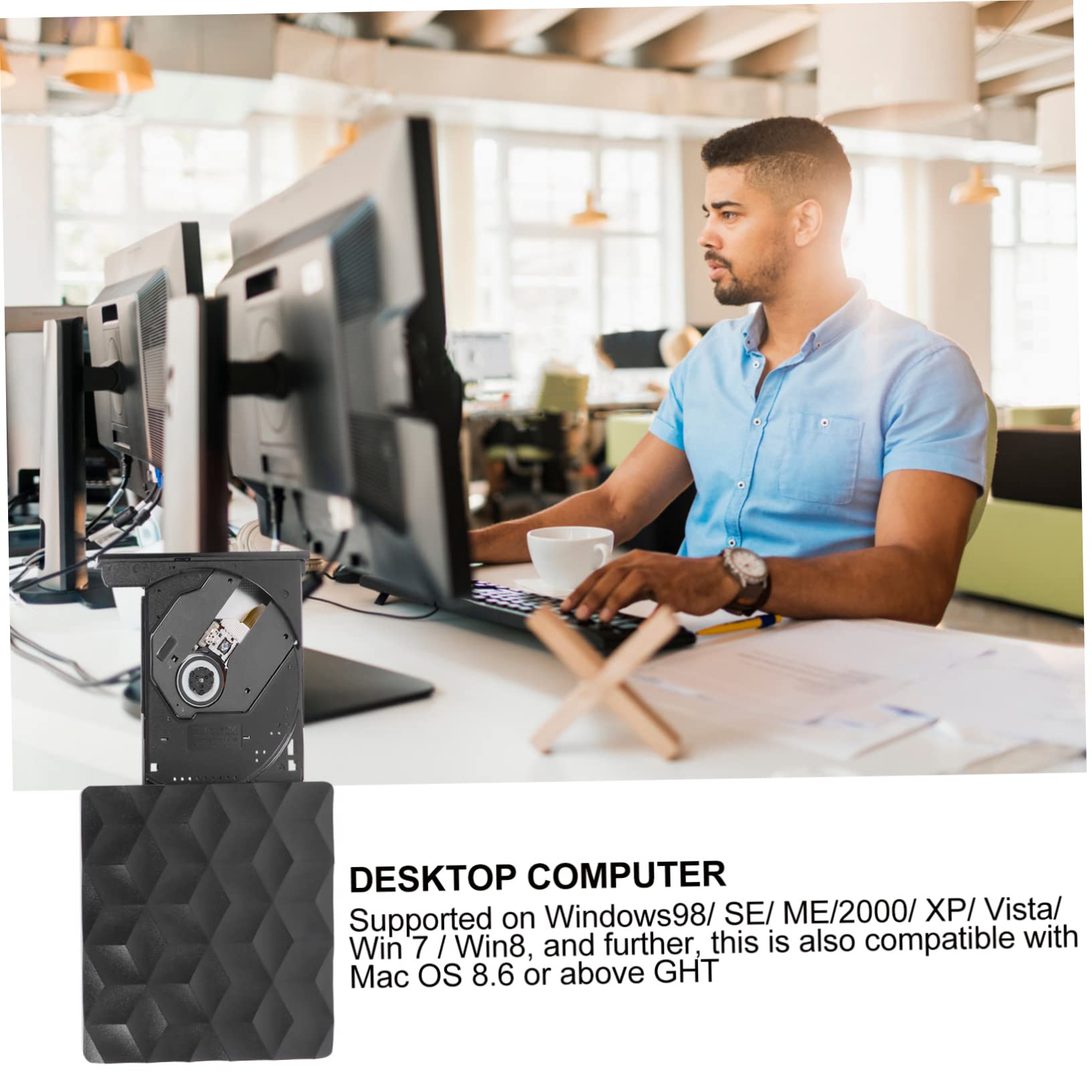 Housoutil Lettore Masterizzatore Dvd Esterno Usb-c 8x Nero in Plastica | USB 3.0, Supporto Cd-rom 24x e Cd-rw 16x, Compatibile con Sistemi Operativi Comuni e Versioni Successive