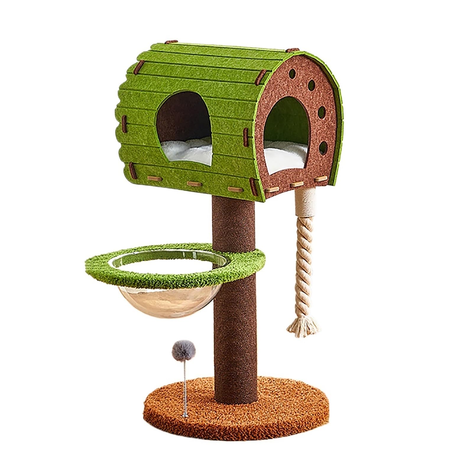 Torre per Gatti, Albero Tiragraffi, Tiragraffi per Gatti Piccoli, Tiragraffi Verde Da 102 Cm, Torre per Gatti Dall'estetica Moderna Con Nido Gatti, Capsula Spaziale E Palla Sospesa, Per Gatti Interni(