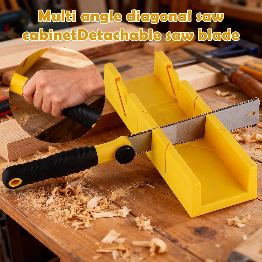 Gehrungssäge Set, Gehrungslade mit 3 Austauschbaren Sägeblättern, Schneidlade für Holz und Kunststoff, 22.5, 45, 90 Grad Mehrwinkelschnitt, für Heimwerken, Möbelbau und Modellbau