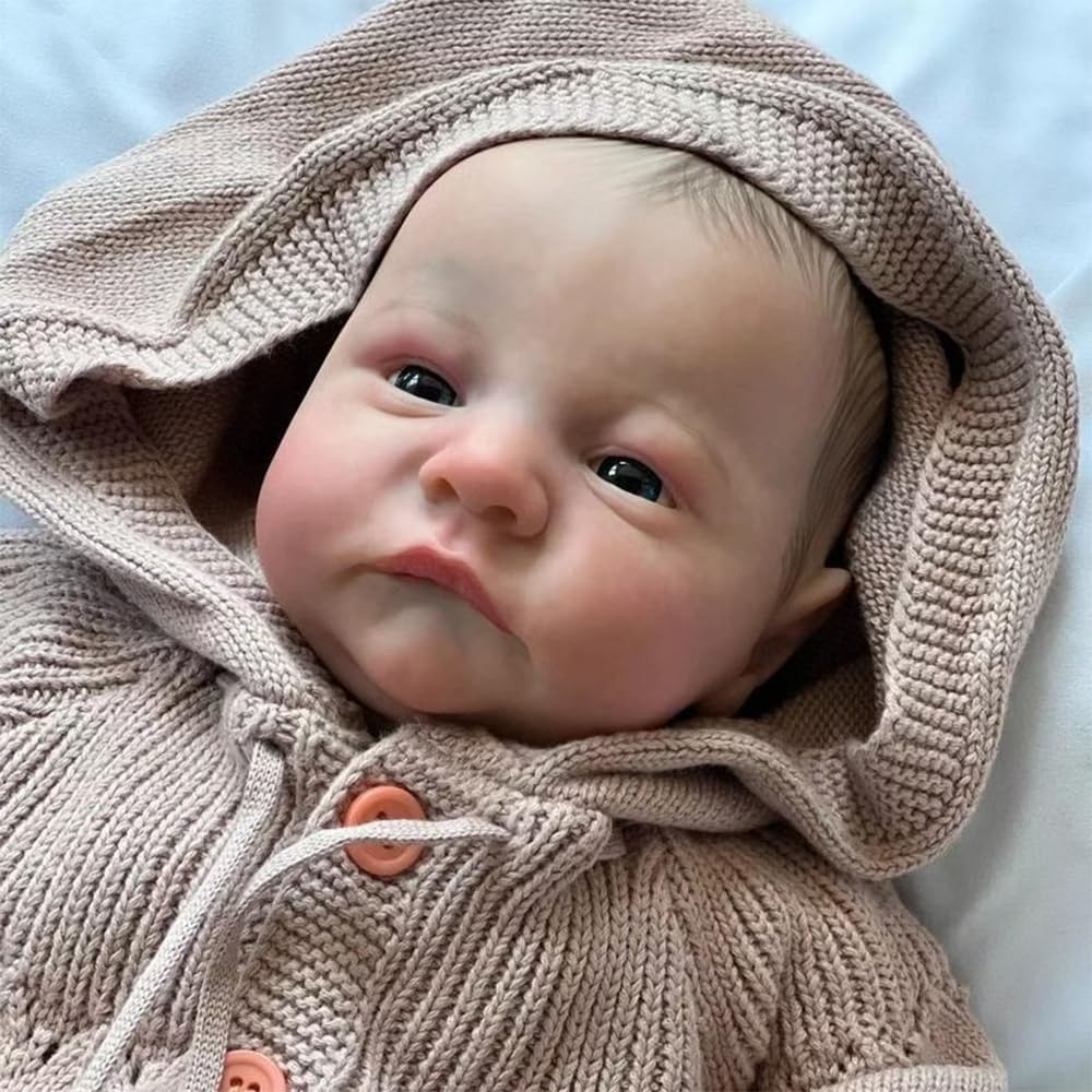 Bambole Reborn Neonata Realistica Ragazza 45 cm (18 pollici) - Corpo Intero in Silicone, Capelli Dipinti a Mano, Bambole con Outfit in Maglia con Cappuccio per Collezionisti & Bambini da
