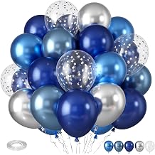 Blue Silver Balloons, Pearl Navy Blue Balloons Metallic Silver Balloon Star Confetti Balloon for Boys Girls Birthday Graduations Baby Shower Wedding Engagement Decorations