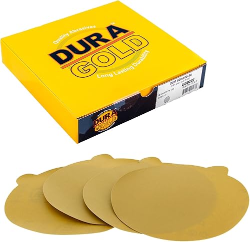 Dura-Gold  Premium  Disco de lija autoadhesivo de grano 80 59in PSA color dorado para lijadoras DA caja de 50 discos de lija de acabado para