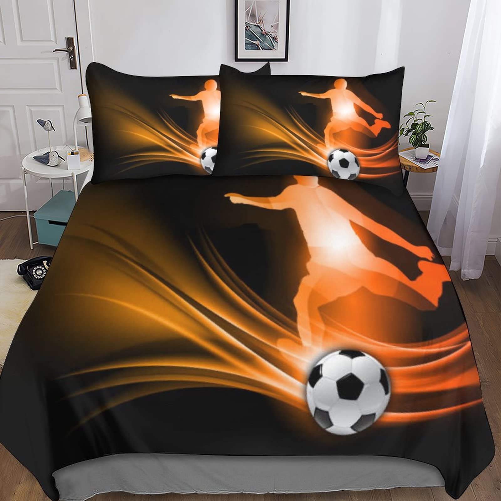 Linge de lit football 3D 200x200 housse de couette sans pli