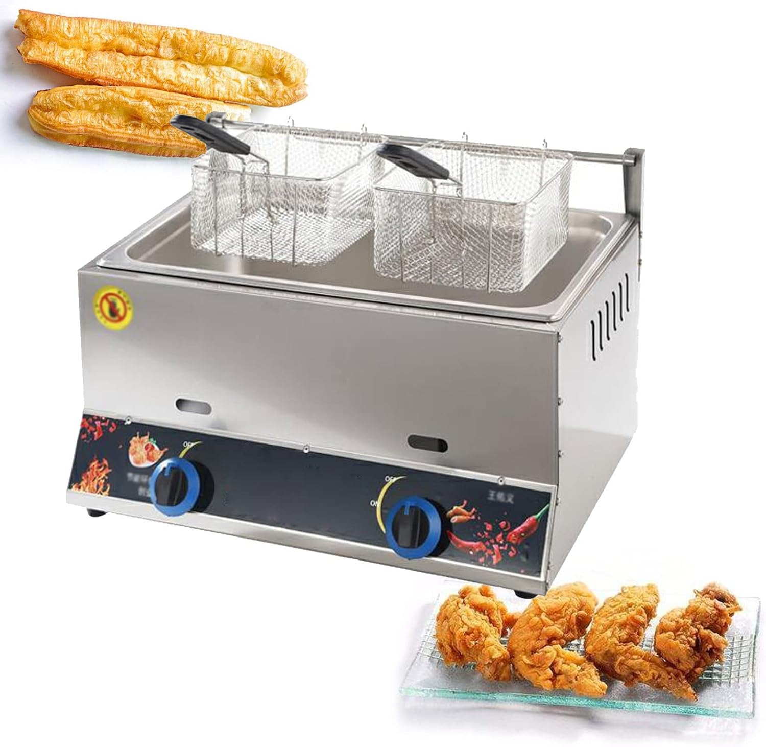 Countertop Stainless Deep Fat Fryer Propane Gas Deep Fryer Non-Slip Easy Clean Food Heater Deep Fryer Stainless Steel Tank Chip Fryers for Home and Commercial (Color : Style2)