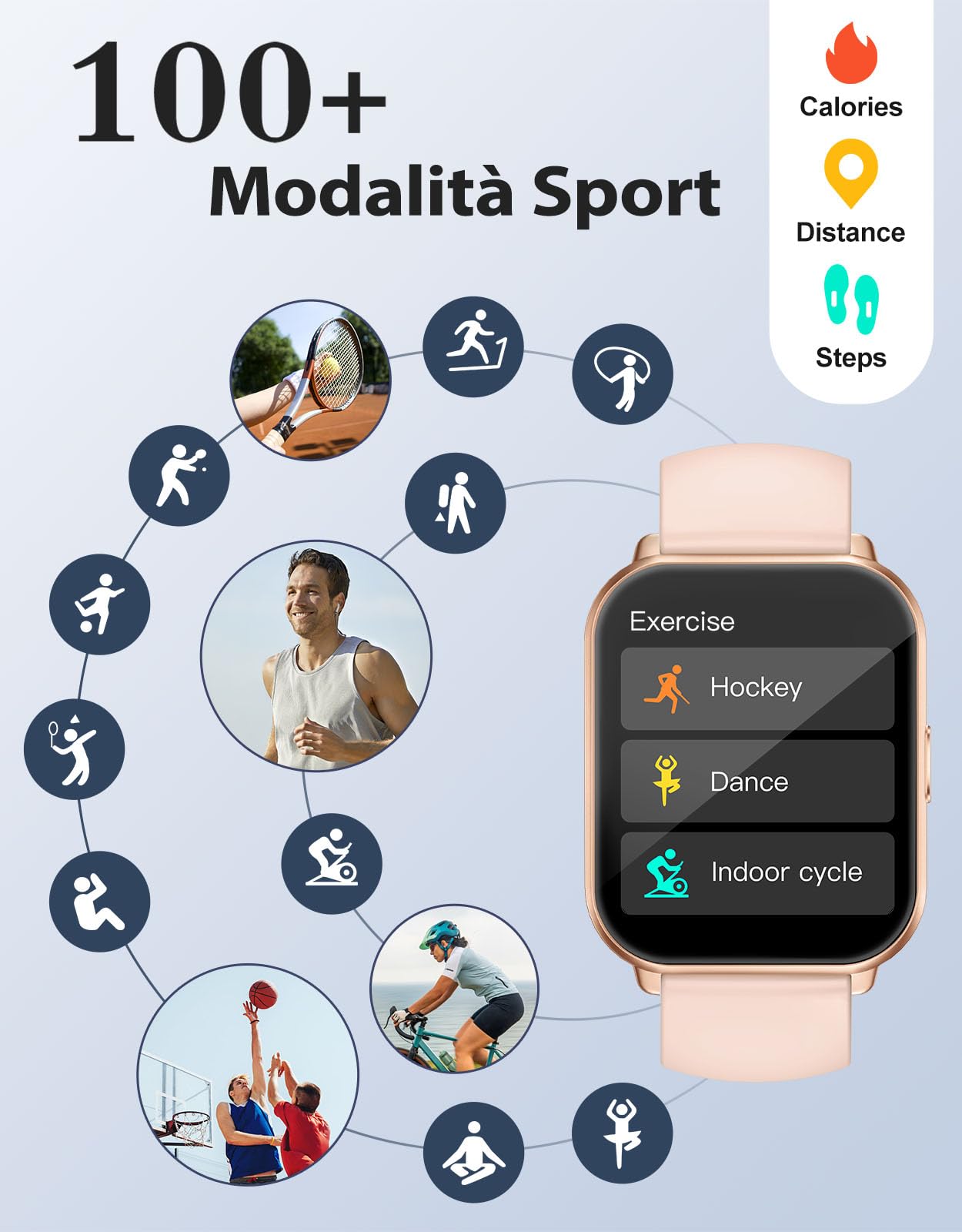 RUIMEN Smartwatch Donna Chiamate Bluetooth Musica Orologio Sportive Contapassi da Polso Cardiofrequenzimetro Saturazione Ossigeno Fitness Tracker Ciclo Mestruale Controllo Sonno per Android iOS Rosa