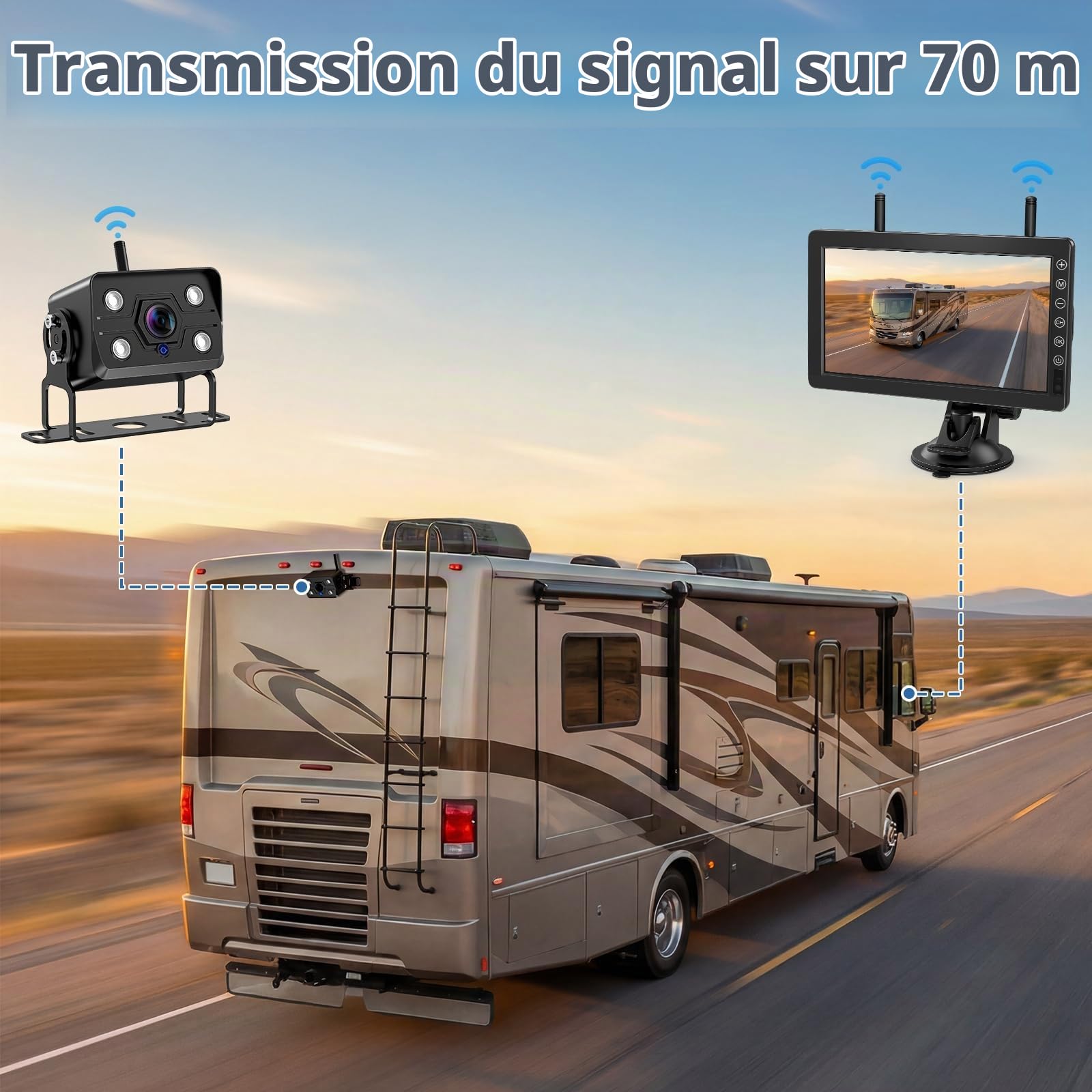Caméra de Recul sans Fil 7" 1080P avec Moniteur, VE-7B