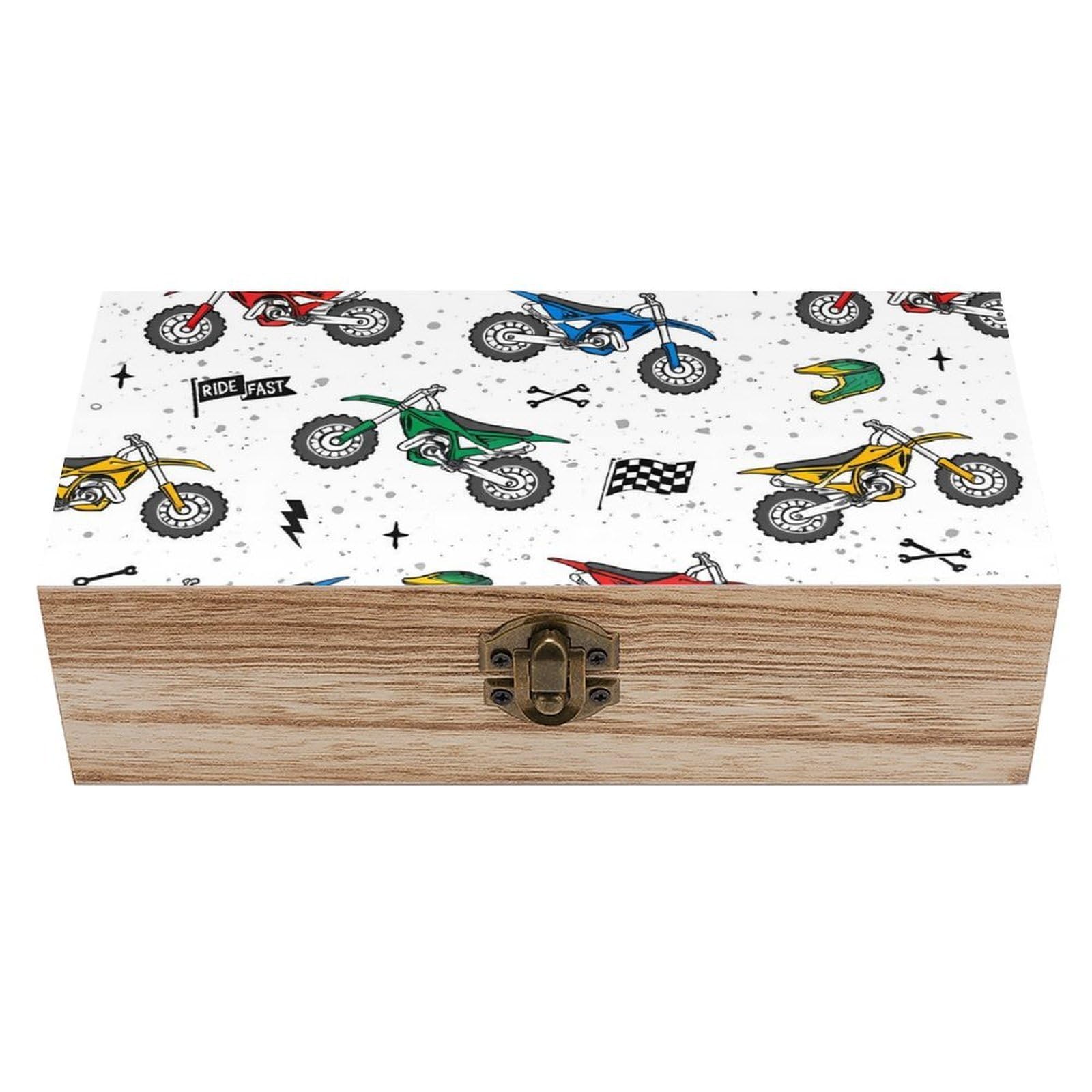 HLBSDM Motorcycle Motocross Wooden Storage Box