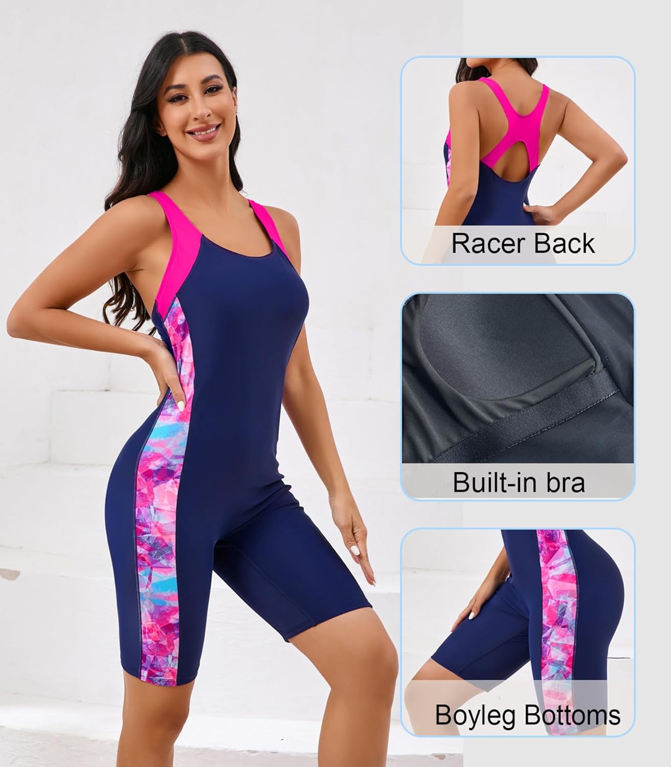 Halcurt Women's Boyleg Racerback Athletic One Piece Swimsuit Modest Knee Lenth Full Coverage Bathing Suit - Image 5