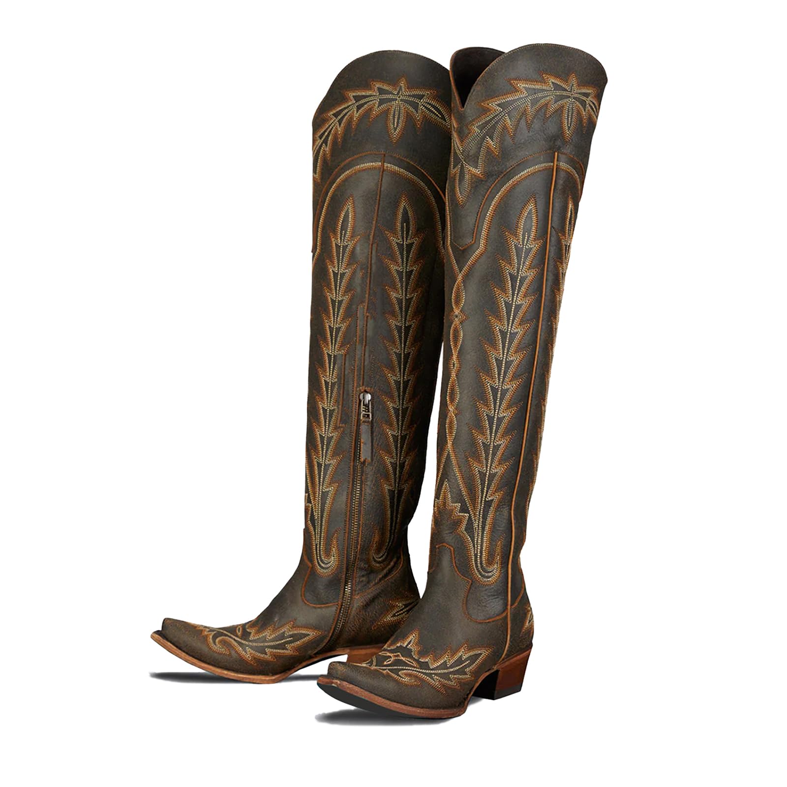 olomisa Over the Knee Cowboy Boots for Women Embroidery Cowgirl Boots Chunky Heel Side Zipper Boots Thigh High Western Boots