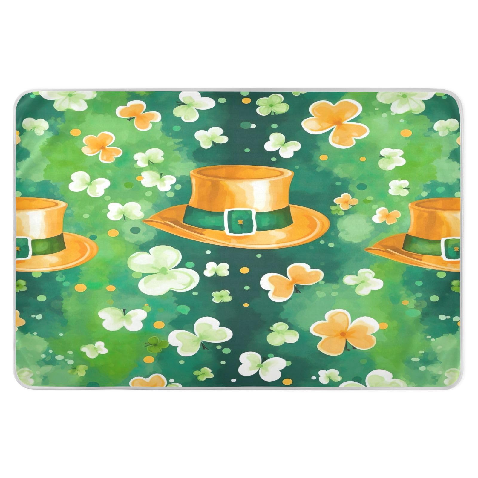 BOESI Watercolour Hat and Clover Pattern Waterproof Pads for Bedwetting and Incontinence, Reusable Pads, Reusable Diaper Pads for Bed, Sofa, Travel