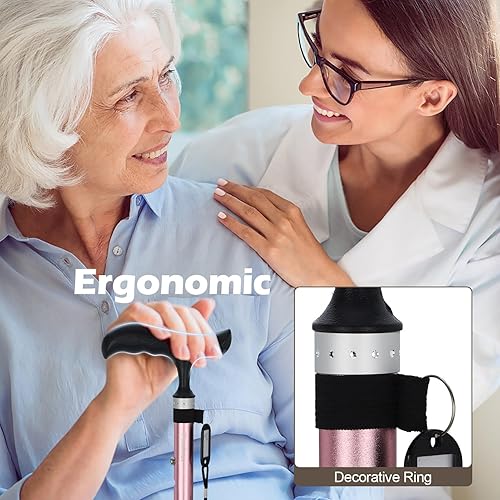 Miniatura 7 de Bastón plegable para mujereshombres, ligero, ajustable, plegable para personas mayores y adultos, ayuda de movilidad de equilibrio con punta