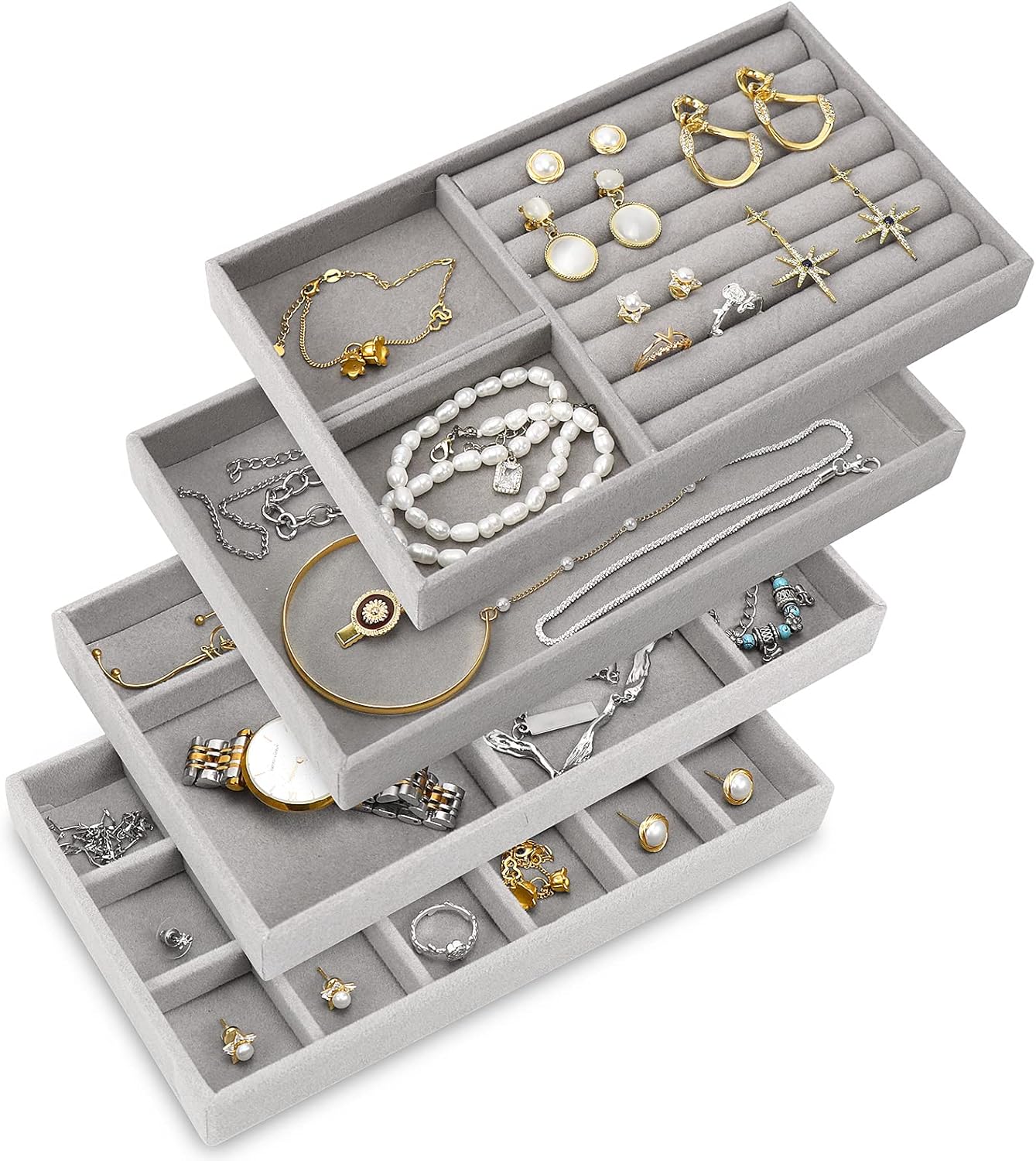 Homgaty Jewellery Tray, Set of 4 Jewellery Storage Drawers, Jewellery