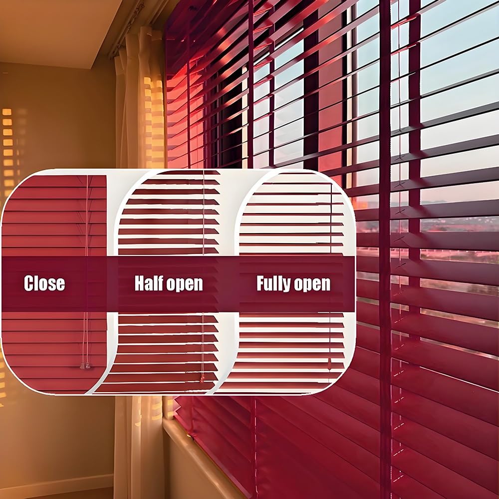 Rotwein Massivholz Jalousien Holz Jalousie Horizontale Holzjalousien 50cm 60cm 65cm 75cm 90cm 100cm 105cm 120cm 135cm 150cm 160cm Jalousette Fensterrollos Für Schlafzimmer, Büro(125Wx160H cm)