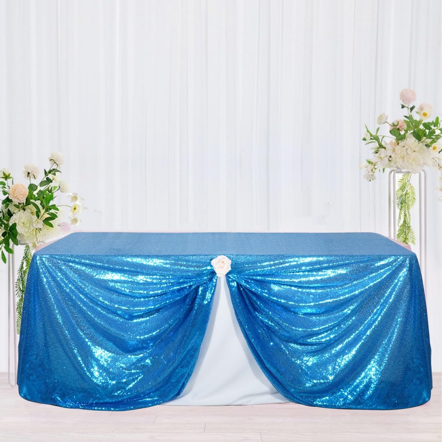 Poise3EHome Turquoise Sequin Tablecloth 60×102 Inch Rectangle Sparkly Fabric Table Cloth for Birthday Wedding Party Holiday Baby Shower Christmas Decoration