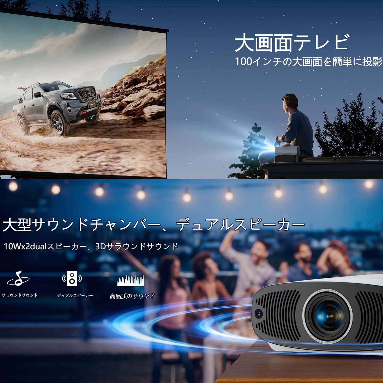 Amazon.co.jp: 1080P フルHD プロジェクター 1300ルーメン 自動