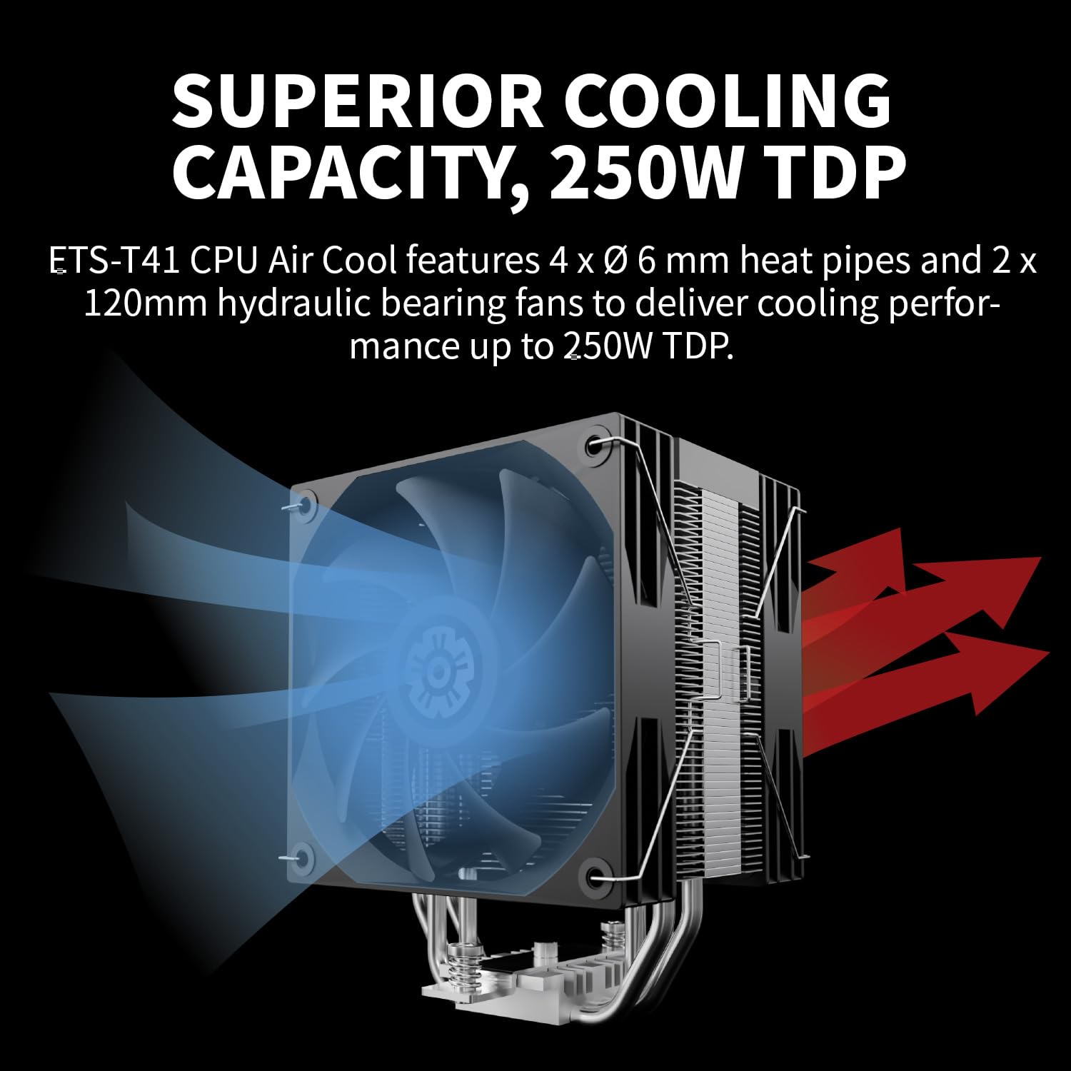 ENERMAX ETS-T41 chłodnica procesora | 2 x 120 mm PWM Fan Forward-Reverse Blade Design|łożysko hydrauliczne |4 x niklowane rury grzewcze 6 mm | TDP 200W+|w zestawie Dow Corning TC-5121C |AMD AM5/AM4