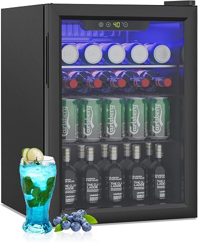 Compact Beverage Refrigerator, 2.6 Cu.Ft/95 Can Mini Fridge with Glass Door and 