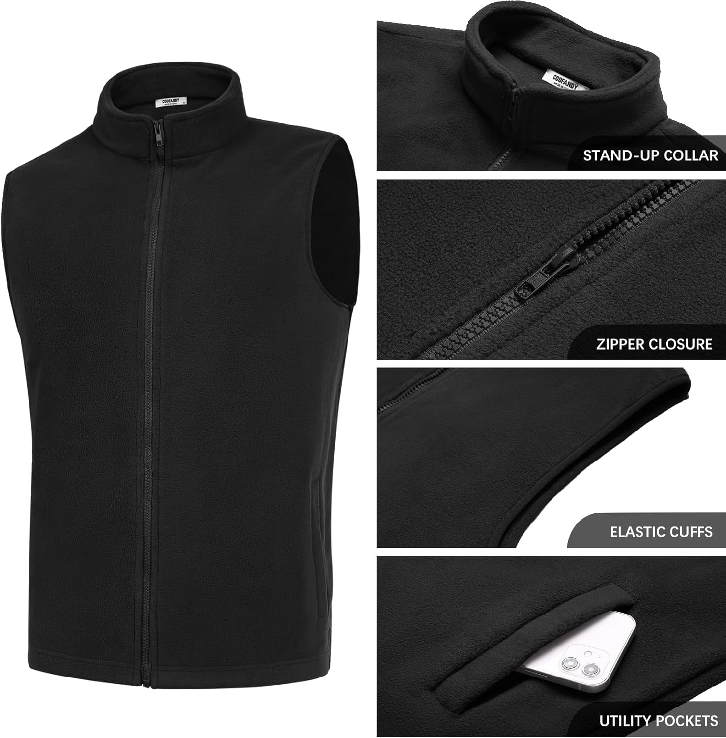 COOFANDY Men's Polar Fleece Vest Lightweight Sleeveless Zip Up Jacket Casual Outerwear Outdoor Golf Vests - Image 5