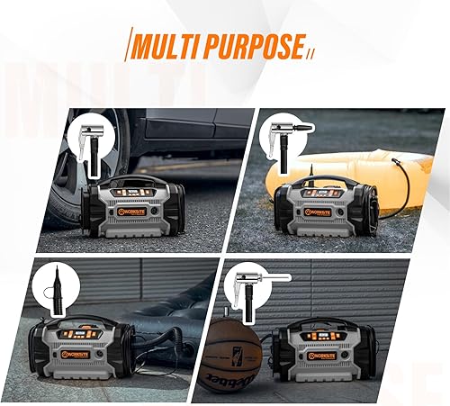 Miniatura 6 de WORKSITE Inflador de neumáticos Compresor de aire portátil, bomba de aire de coche de 160 PSI con fuente de alimentación múltiple (110 V CA, 12 V CC