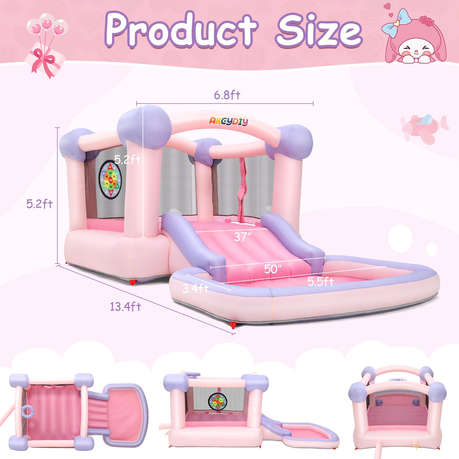 Amazon.com: AKEYDIY Bounce House for Kids, Pastel Bouncer with