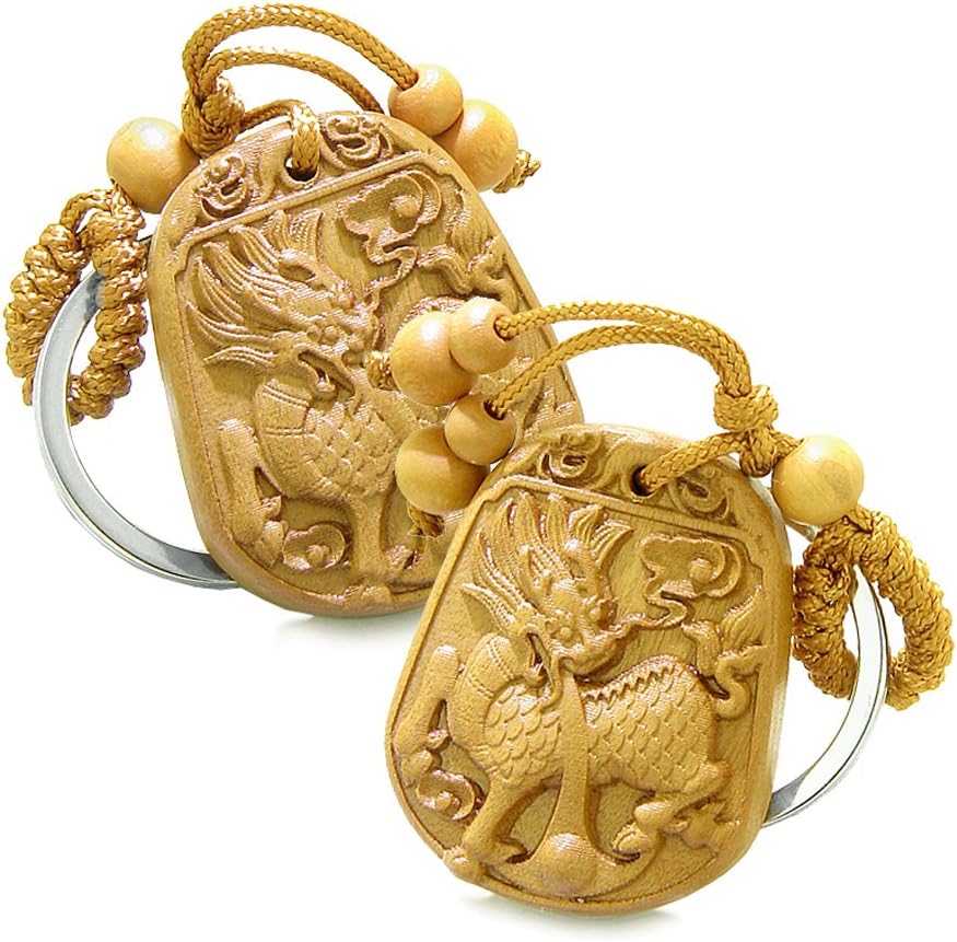 Double Lucky Magic and Courage Dragons Feng Shui Powers Charms Set Key Chains