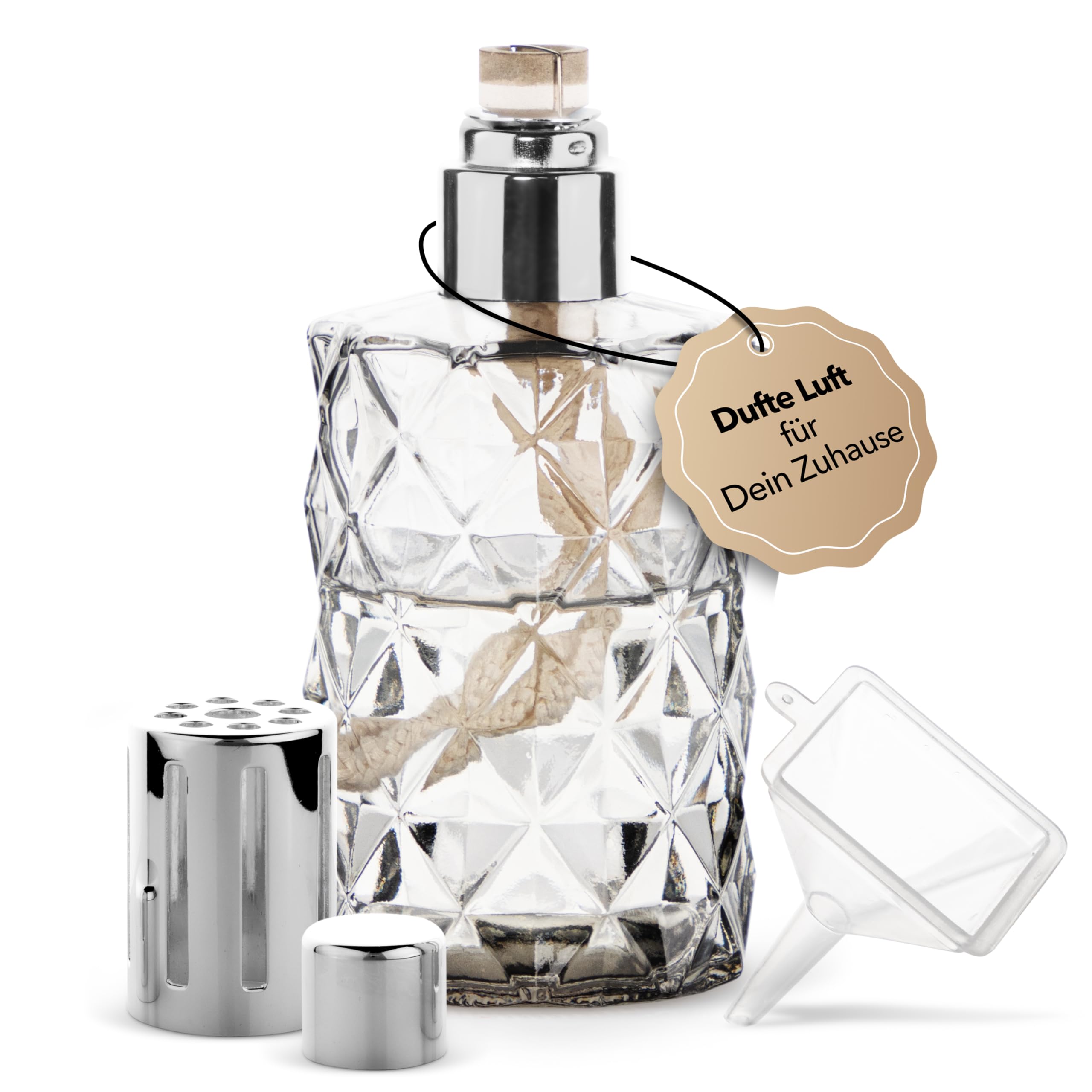 KAZIS® I Katalytische Lampe I Duftlampe I Glas I XXL I 400 ml Inhalt I graue Rauten