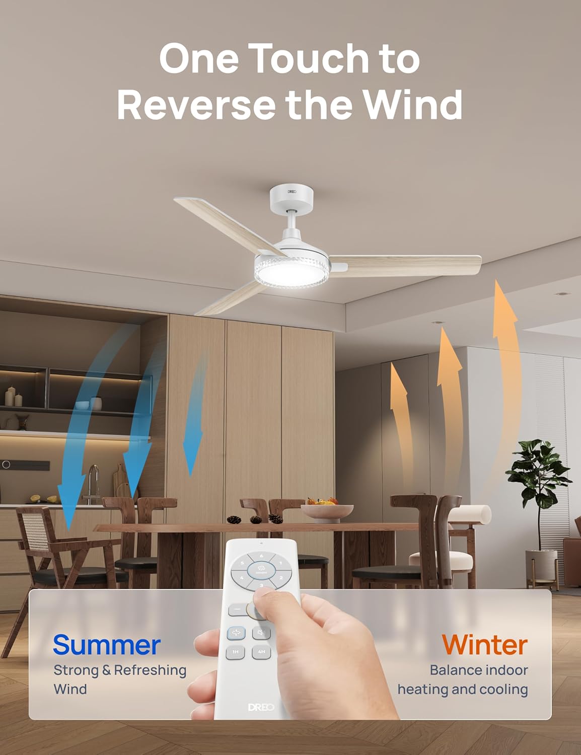 Dreo Ceiling Fans with Lights and Remote, 52'' White Ceiling Fan, 5CCT, 6-Level Dimmable, 6 Speeds, Quick-install, Quiet Reversible DC Motor, 1-4-8H Timer, Bedroom Ceiling Fan