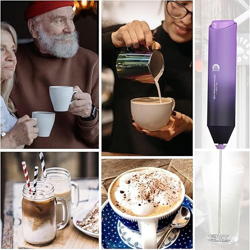 Miniatura 9 de Potente espumador de leche de mano, mini batidor de bebidas para café, capuchino, latte, matcha, chocolate caliente, con soporte, negro