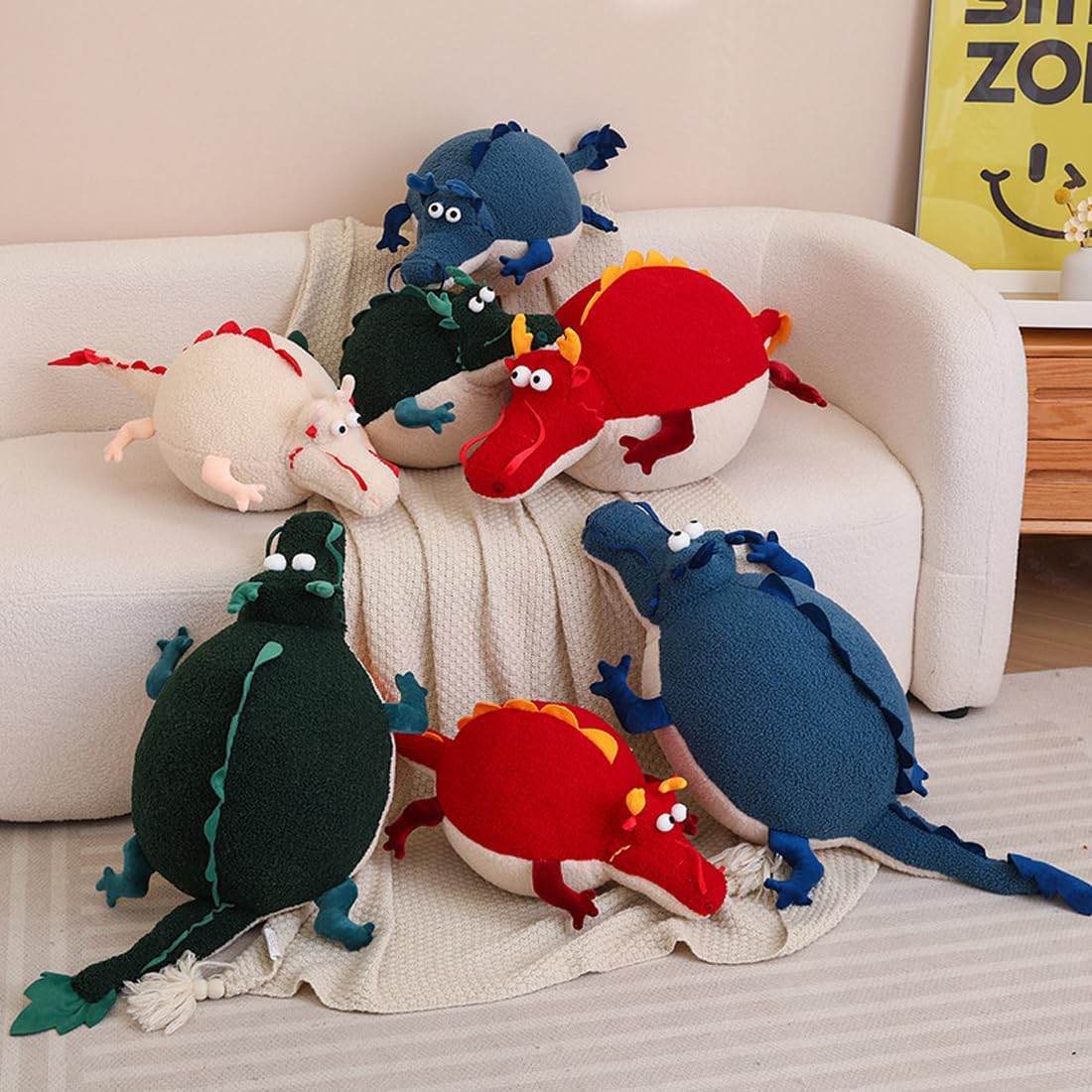 ELAINREN Chubby Green Dragon Stuffed Toy Pillow Soft Round Chinese Dragon Plush Cushion Decor Gifts for New Year/23.6''