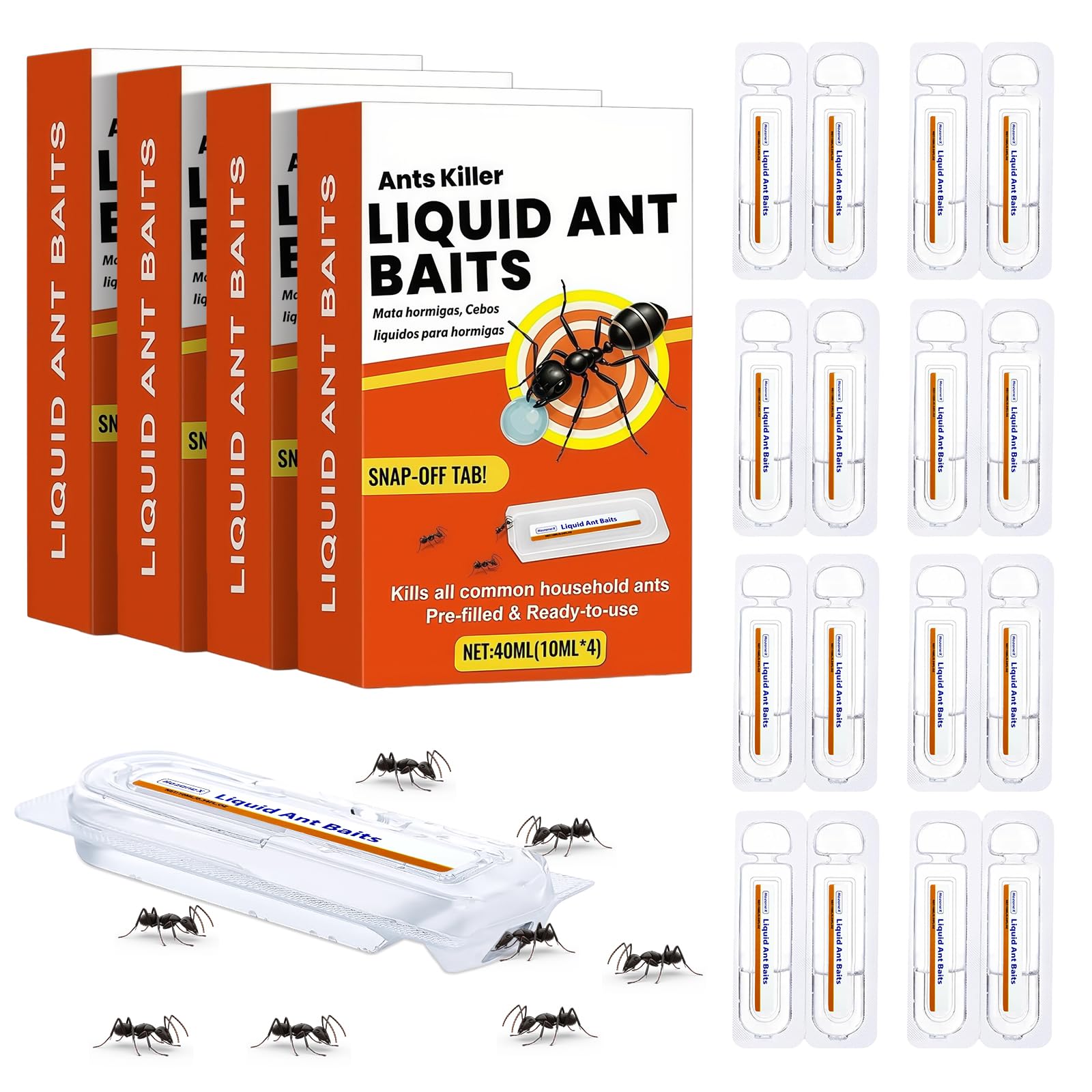 Ameisenköderdose für Innen und Außenbereich, 4 Stück 16PCS Ameisenköder, Flüssiger Ameisen Köderdose für Vorratsraum, Küche, Haus, Keller und Garage