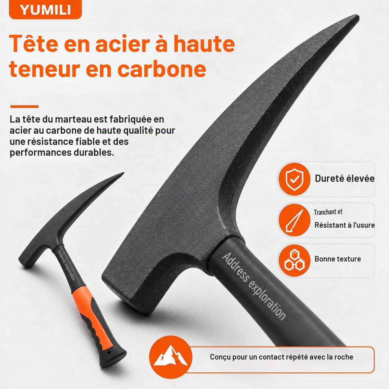 Marteau Géologique, Piolet Géologie, Marteaux à Pointe Pointue, Marteau de Géologue Professionnel avec Poignée Antichoc, 290 mm pour l'Exploration Minérale, la Géologie et l'Archéologie