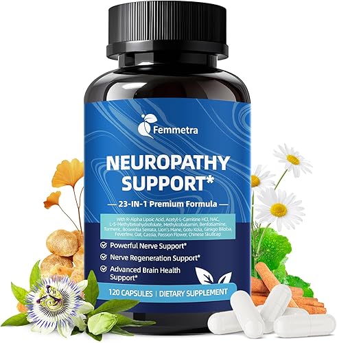 Suplemento de Apoyo para Nervios y Neuropatía Periférica con 1200mg de Ácido R-Alfa Lipoico, L-Carnitina, Vitamina B12, B1, B6, D3, E, Ácido Fólico,