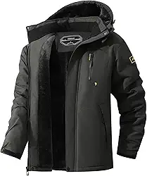 Jaqueta de esqui masculina quente de inverno com forro de lã impermeável com capuz removível