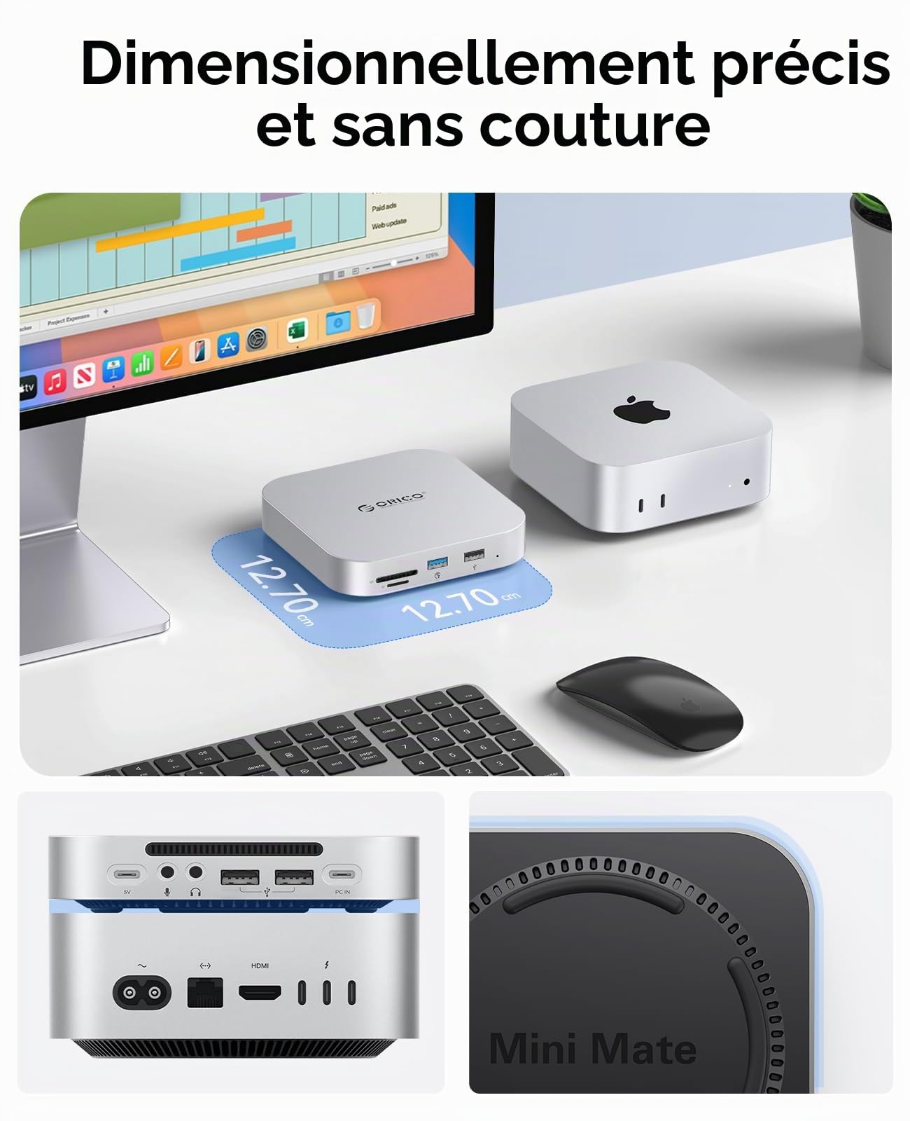 ORICO Mac Mini M4 4TB Storage & Docking Station, SSD Externe 5Gbps(460MB/s), USB A* 4, USB-C, SD/TF 3.0, 3.5mm Audio, Câble * 2 - M4SE