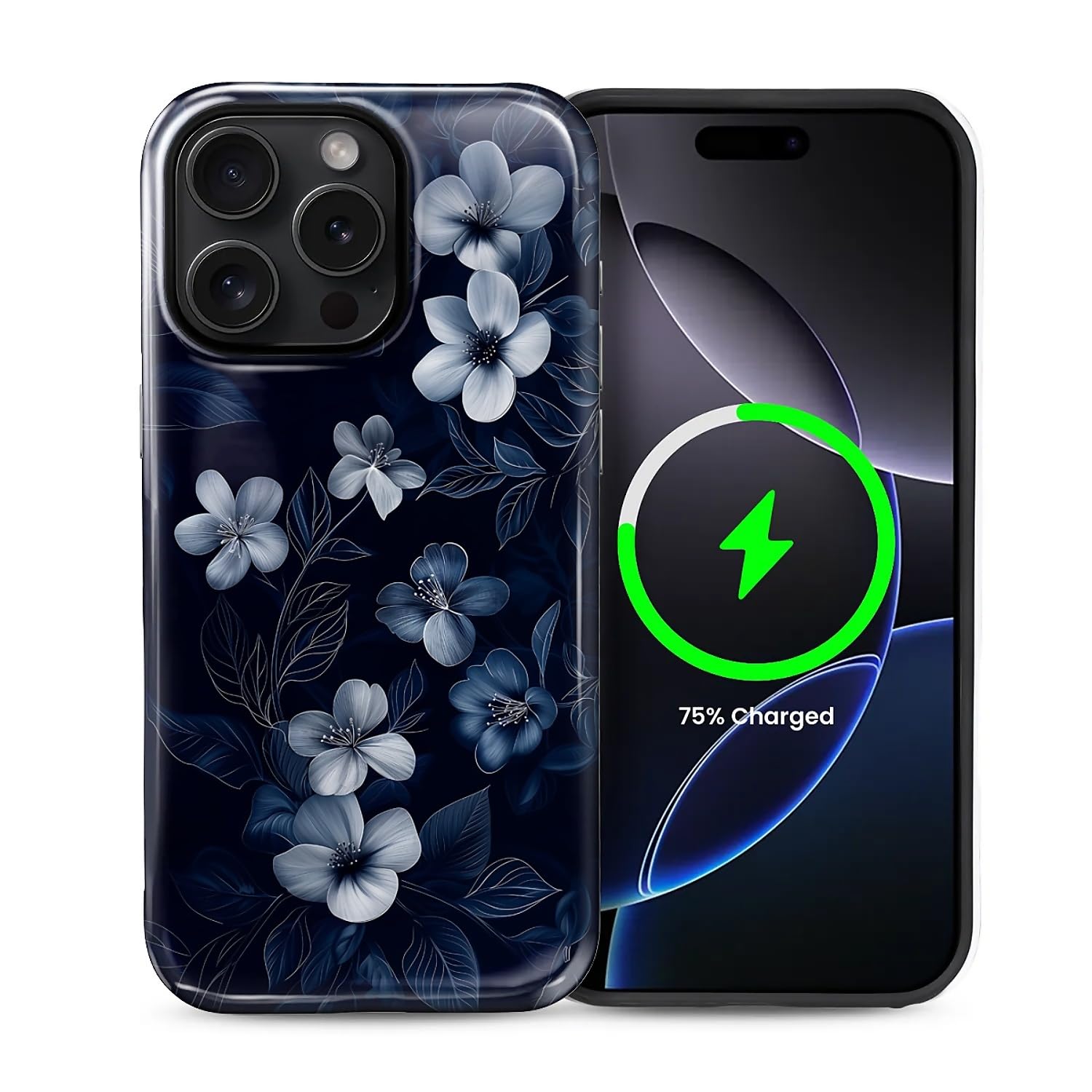 Case for iPhone 14 Pro Max, Magnetic Hybrid Shockproof Protective Phone Case with MagSafe Compatible Design, Navy Floral