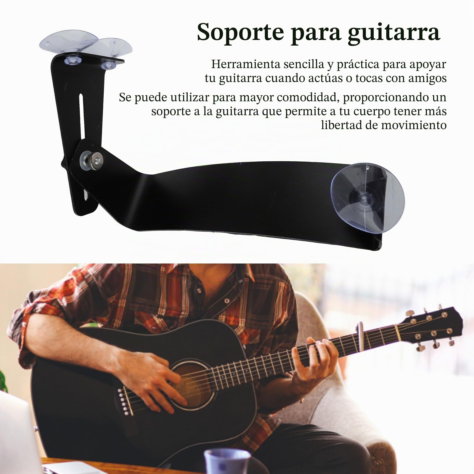 Reposapiés de Aluminio para Guitarra Soporte para Piernas con Ventosa de Goma Negro