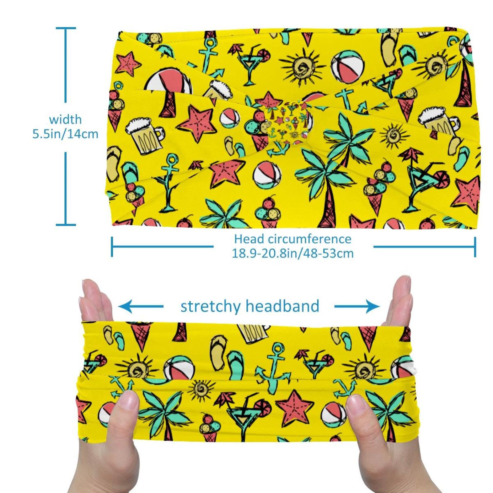Lot de 6 bandeaux larges pour femme - Pour l'été, la plage, le yoga, l'entraînement - Bandeau doux - Antidérapants - Élastique - Pour la sueur, le yoga, l'entraînement