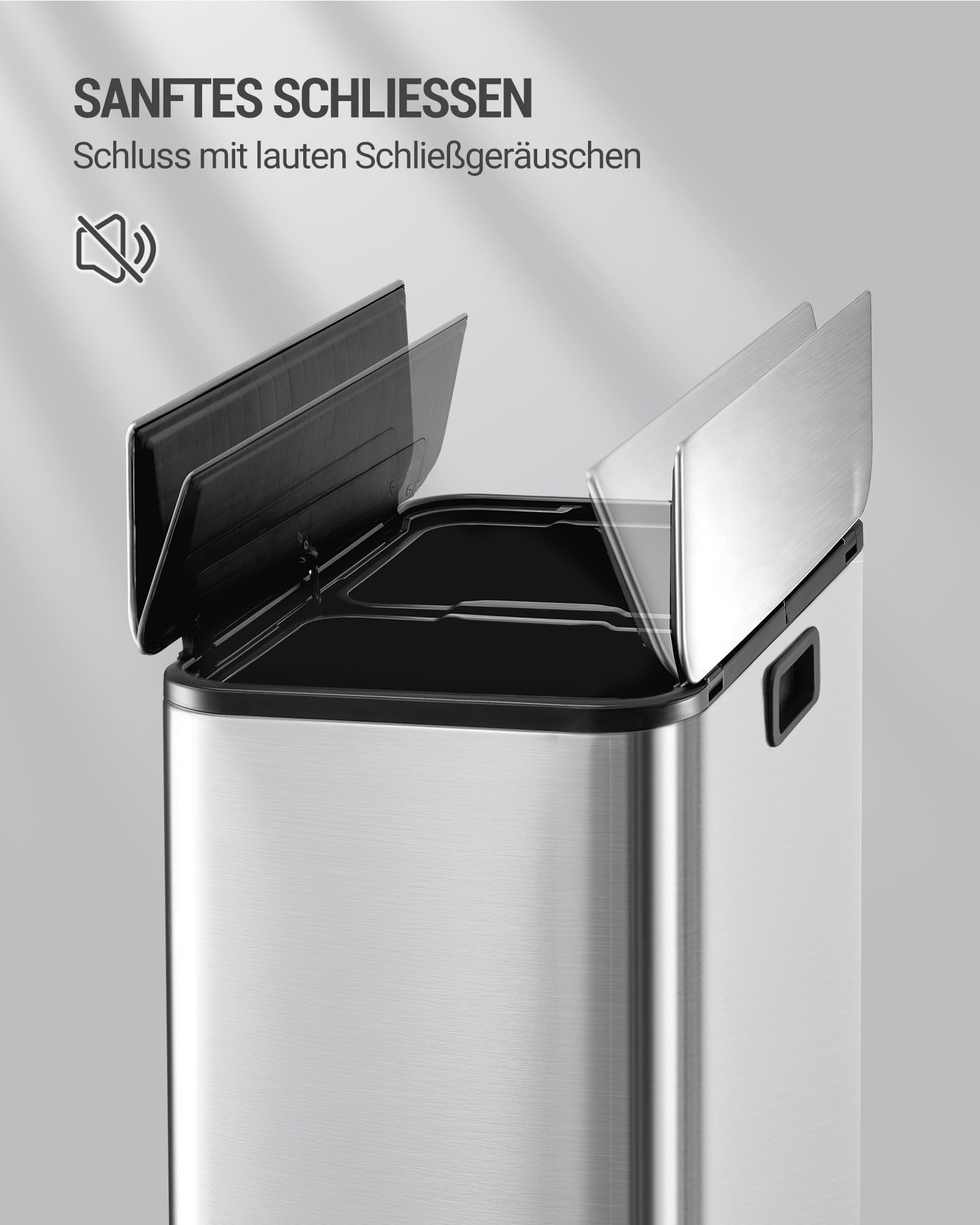 Hzuaneri Mülleimer Küche, 2 x 28 Liter Mülleimer Schmal, Mülltrennsystem mit Herausnehmbarem Inneneimer, Inklusive 15 Spezial-Müllbeuteln, Silber SW22899E