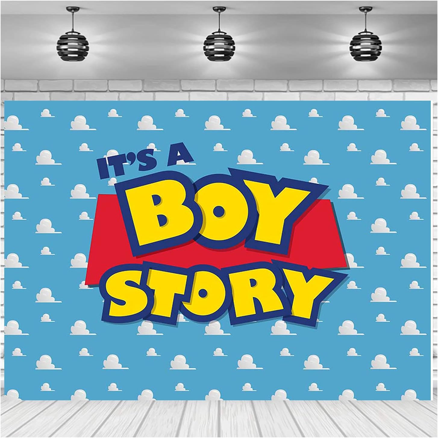 XLL Cartoon Boy It's a Boy Story Photography Backdrop Birthday Party Photo Background Blue Sky White Clouds Photography Backdrops Baby Shower Kids Hero Photo Booth Studio Props 7x5ft