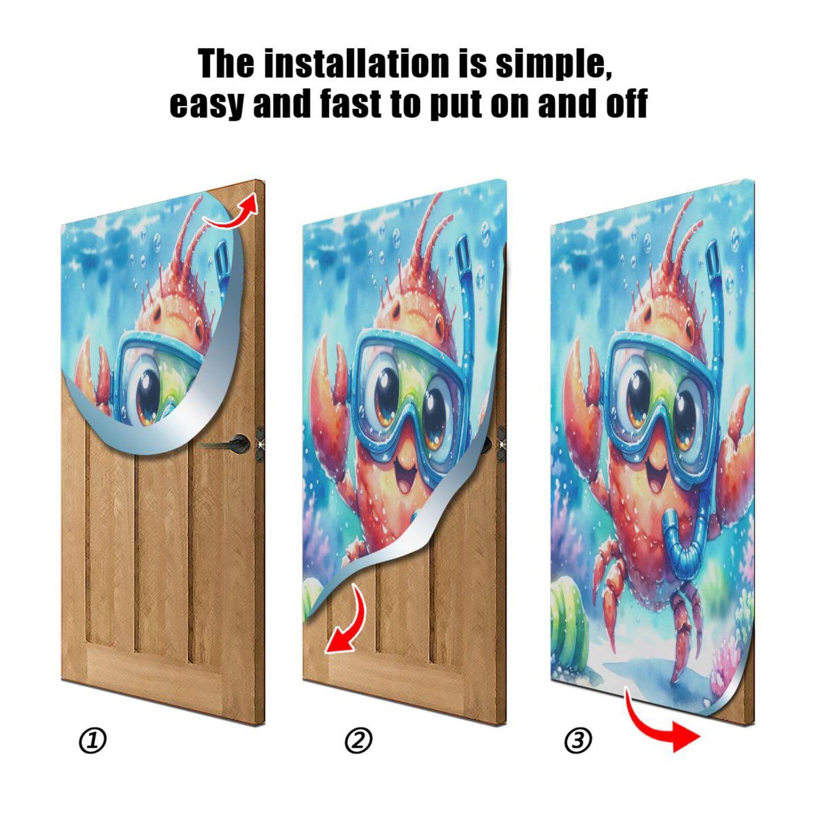 FLildon Cute Crab Underwater Door Cover Decoration, Party Accessory Porch Decor for Festive Ornament Room Door Covers 35 x 79 Inch