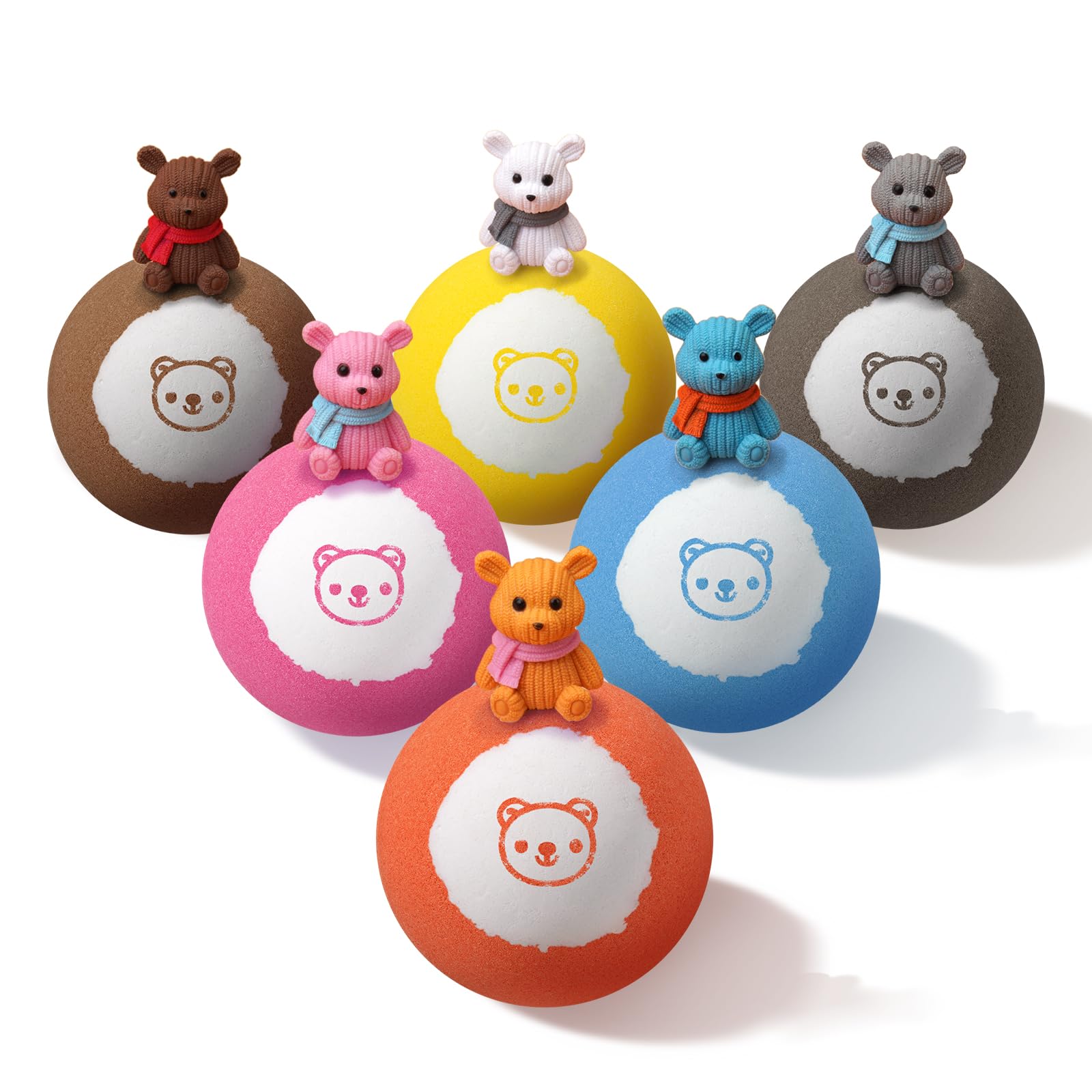 Bear Bath Bombs for Kids with Surprise Toys Inside, Kids Bubble Bath Fizzies Gift Set 6 PCS, Natural & Moisturizing Essential Oils, Fizzy Fun, Handmade Birthday Gift for Girls,Boys