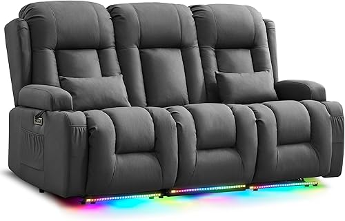 Miniatura 19 de URRED Sofá reclinable de dos plazas con masaje y calor, sofá biplaza reclinable eléctrico con consola, asiento de cine en casa con luces LED,
