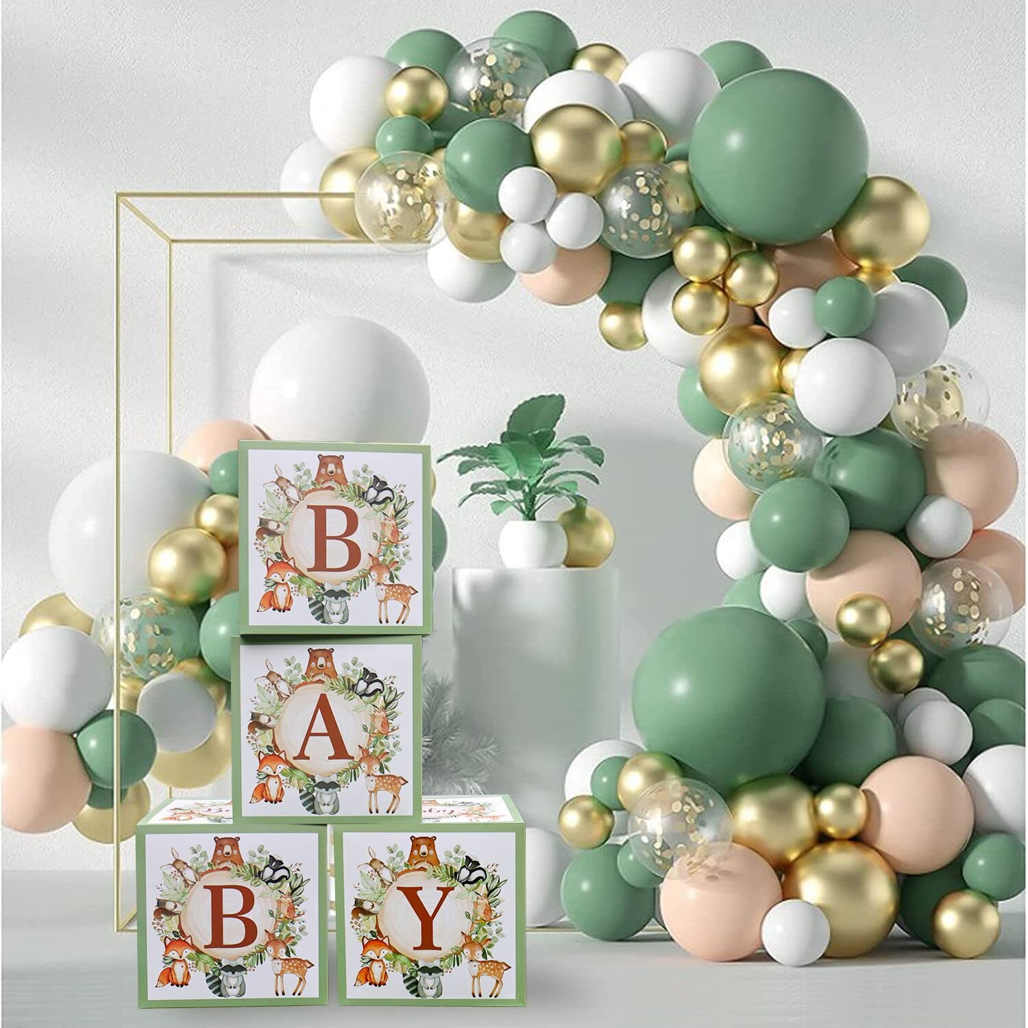 Buy Woodland Baby Shower Boxes Blocks Decorations,4Pcs Large Sage Green