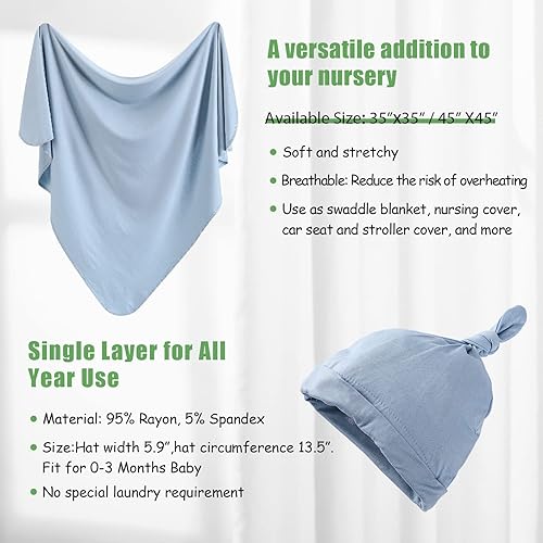 Miniatura 5 de iEvolve Juego de manta de algodón de punto para bebé con gorro y diadema para recién nacido, mantas de recepción para bebé, niña y niño, 35 x 35