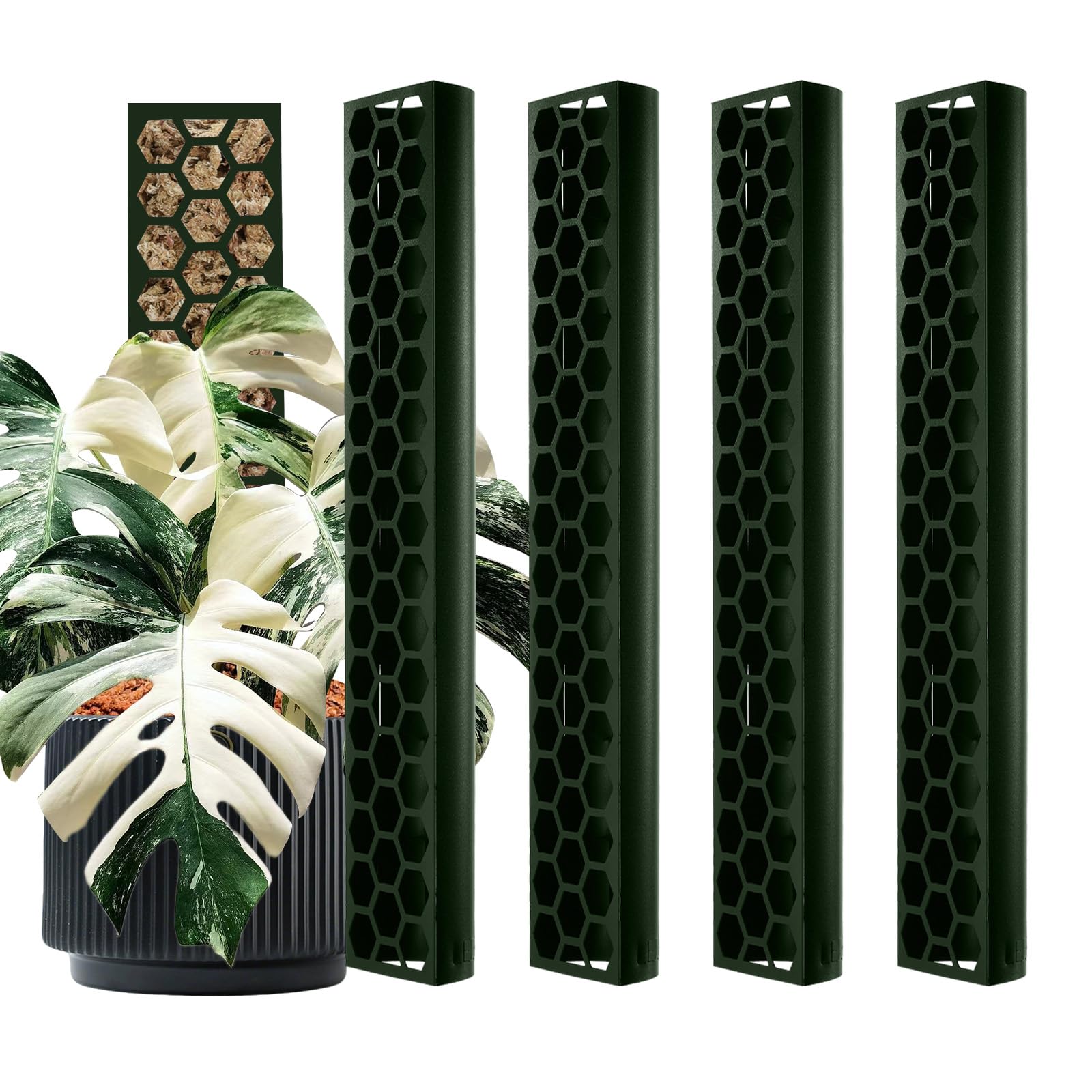 Plastic Moss Pole 4 Pack 17 Inch 43cm for Climbing Plants Monstera, Moss Pole Support for Indoor Plants, Plant Support for Monstera Work with Sphagnum Moss, Plant Lover Gifts (Forest Green)