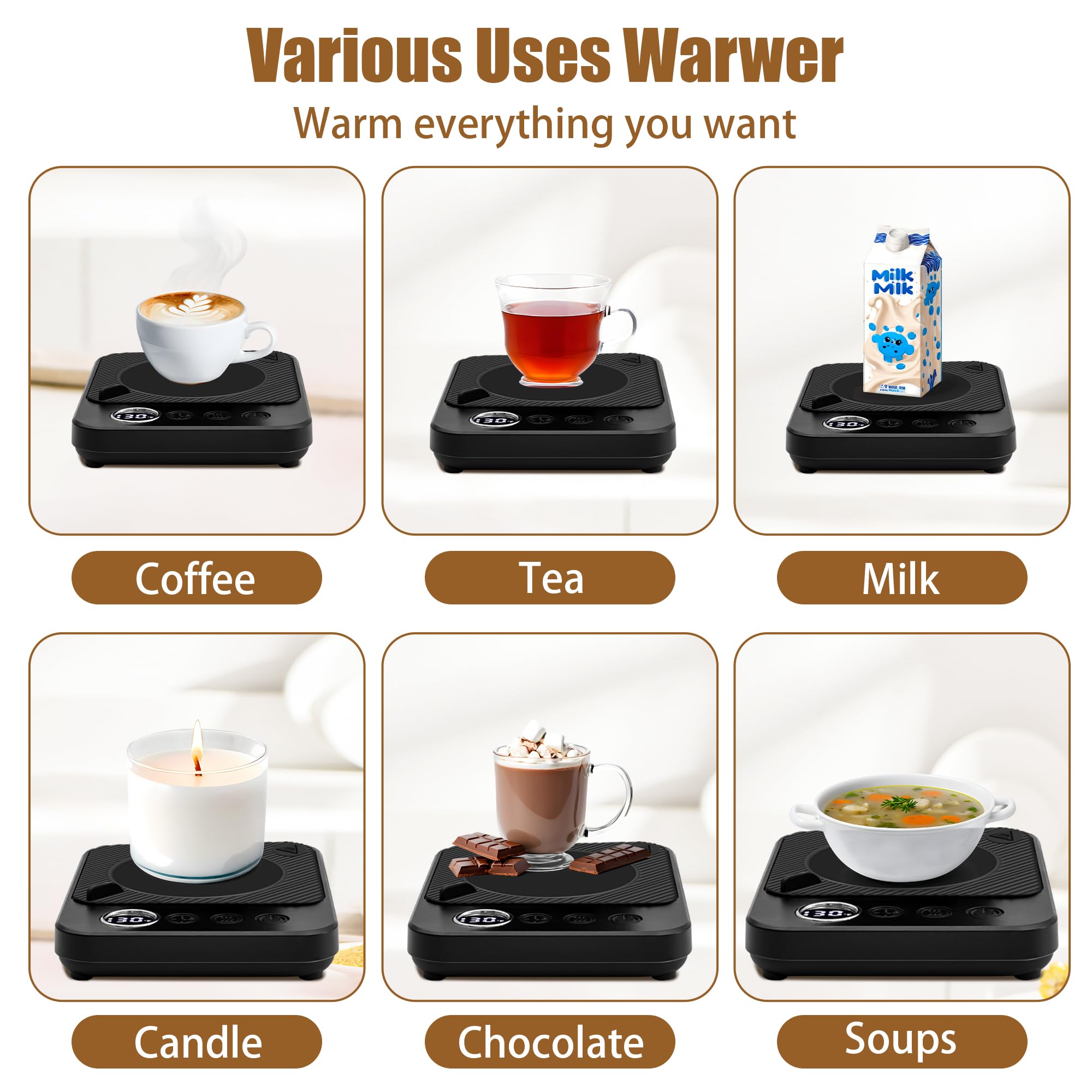Calentador de taza de café de 13 onzas y popote de acero inoxidable, calentador eléctrico de taza inteligente de 36 W, 6 ajustes de temperatura, temporizador de 12 horas, regalos para mujeres y 8