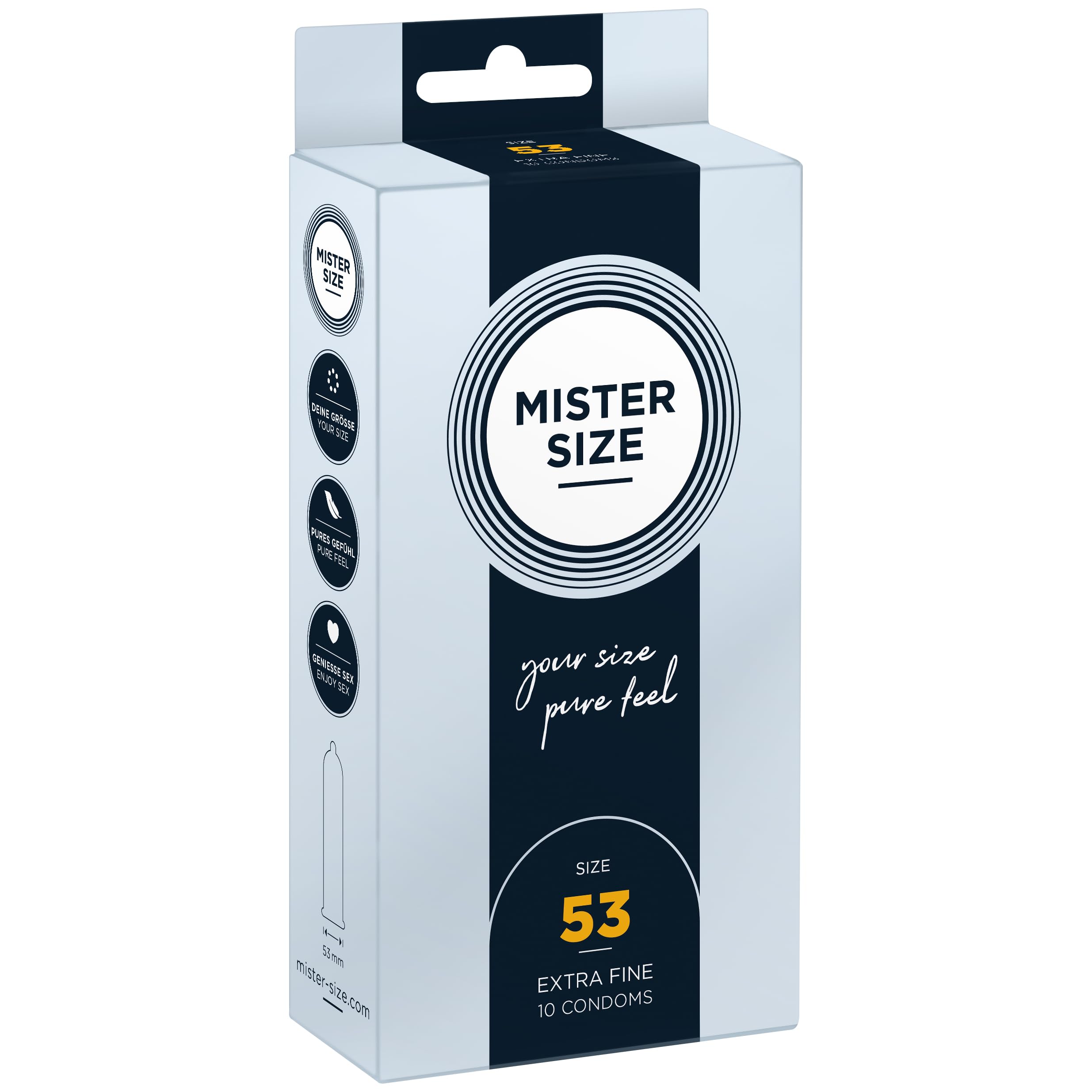 MISTER SIZE Kondome gefühlsecht hauchzart 53mm im 10er Pack/extra dünn, extra fein, extra feucht/aus 100% Naturkautschuk-Latex in deiner Größe XS - S/natural feeling 10er Packung