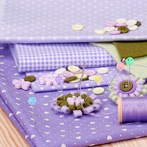 Miniatura 6 de 200 pines de cabeza plana, alfileres rectos, alfileres de costura para tela, cabezales de colores de botones, alfileres de acolchado, en caja para